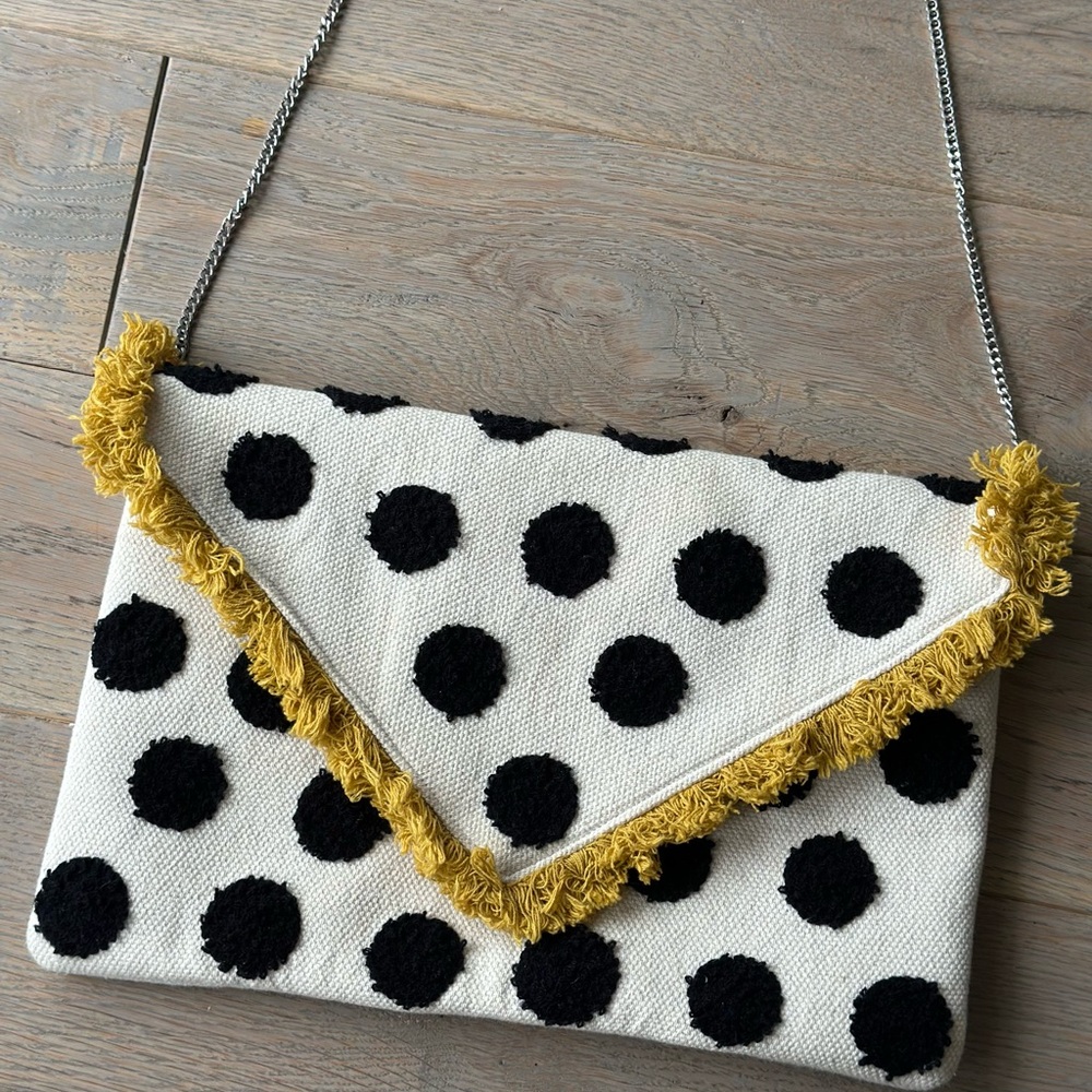 European Polka Dot Fringe Clutch - Black and White